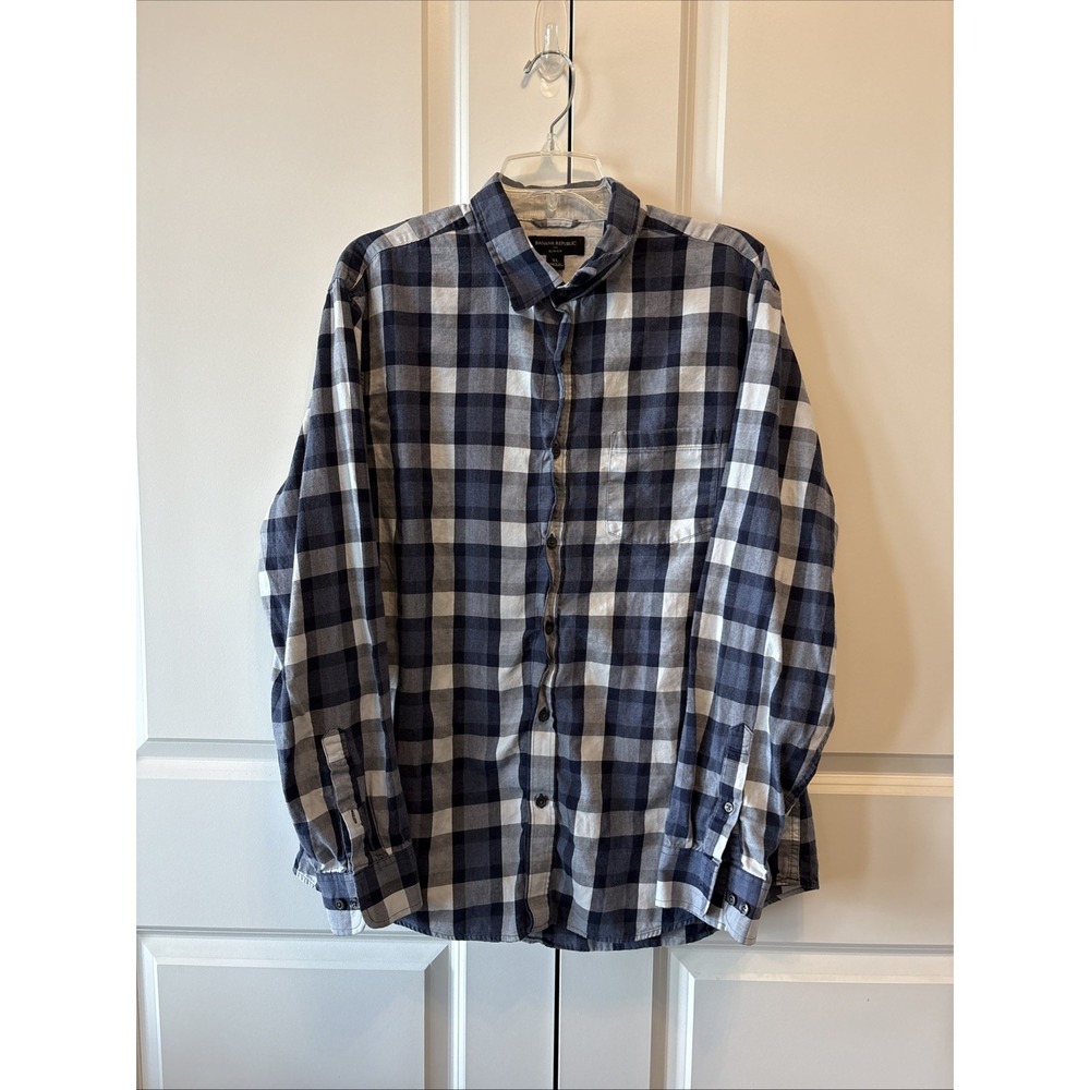 Banana Republic Mens XL Blue Plaid Luxe Flannel Slim Fit Button Down Shirt
